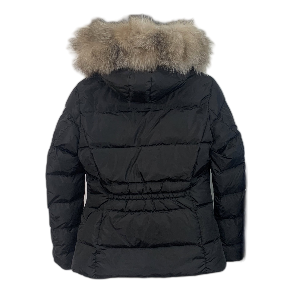 Moncler Cinched-Waist Fur-Trim Hooded Down Jacket - Black
