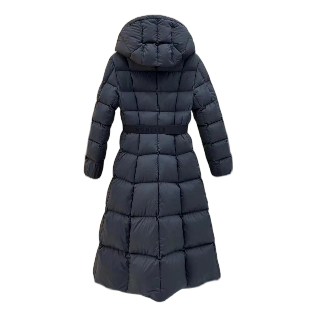 Moncler Fitted Long Down Coat with Drawstring Hood - Black